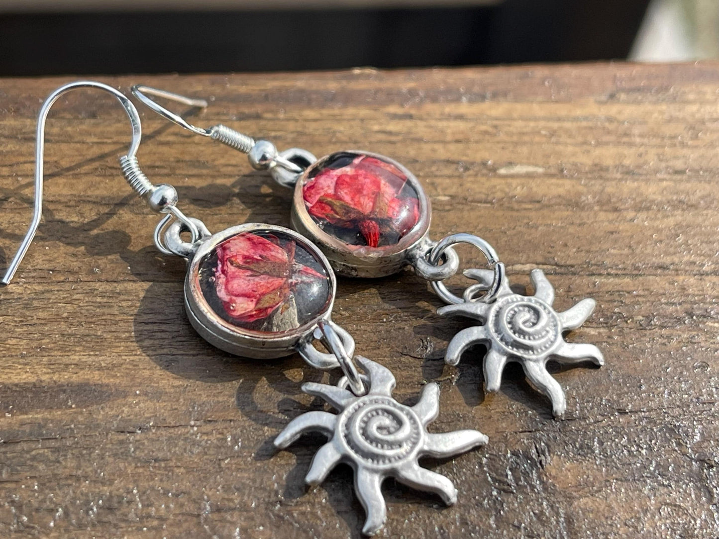 Rose earrings, flower earrings, romantic gift for her, sun earrings, boho earrings, unique earrings, handmade earrings, unique jewellery