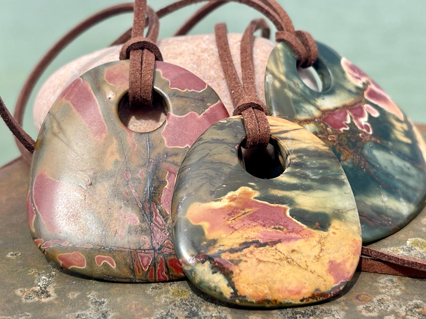 Picasso jasper gemstone pendant. Ethical jewellery, orange gemstone necklace. Stunning unique jewellery. Unique gifts. Unique earrings.