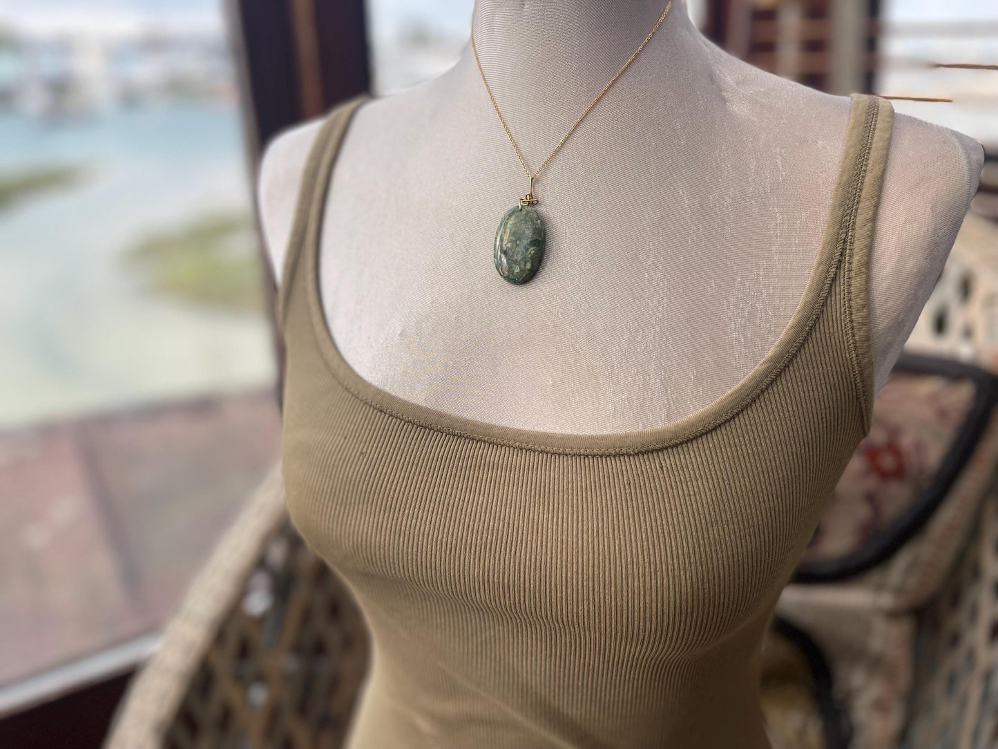 Stunning rhyolite necklace, ethical jewellery, bohemian necklace, unusual jewellery, unique gemstone pendant, green gemstone necklace