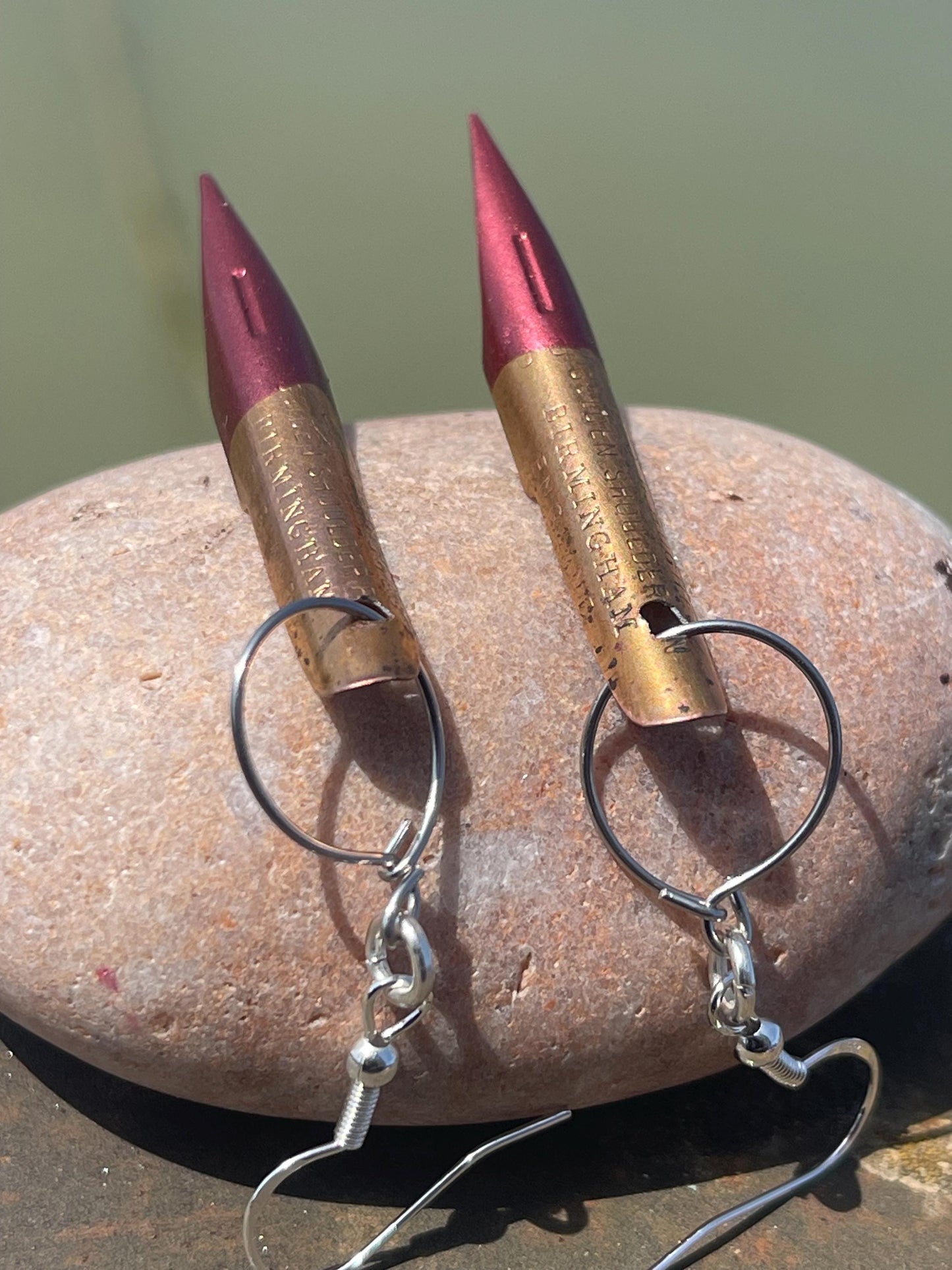 Pen nib earrings. Gift for a writer. Gift for a poet. Gift for book lover. Recycled jewellery. Eco friendly jewellery. Ethical jewellery.