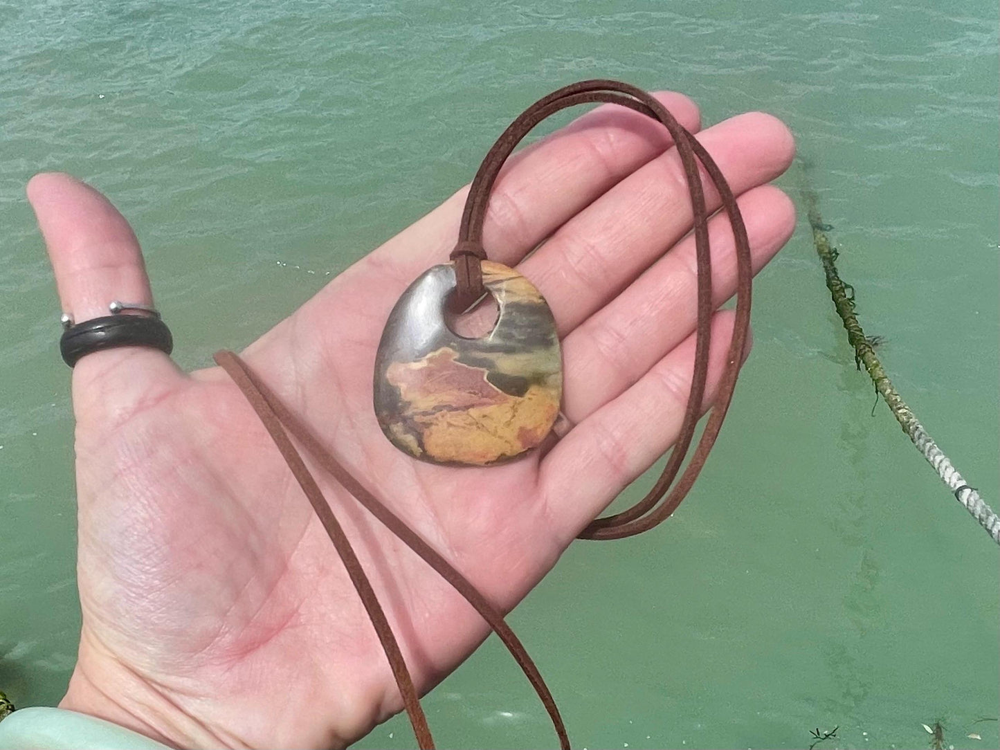 Picasso jasper gemstone pendant. Ethical jewellery, orange gemstone necklace. Stunning unique jewellery. Unique gifts. Unique earrings.