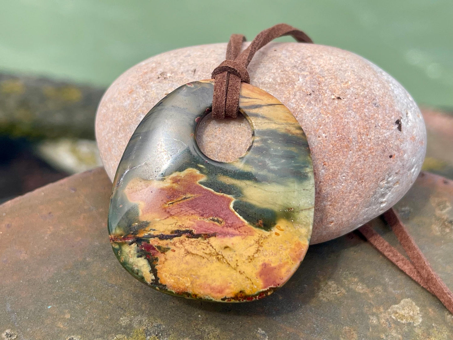 Picasso jasper gemstone pendant. Ethical jewellery, orange gemstone necklace. Stunning unique jewellery. Unique gifts. Unique earrings.