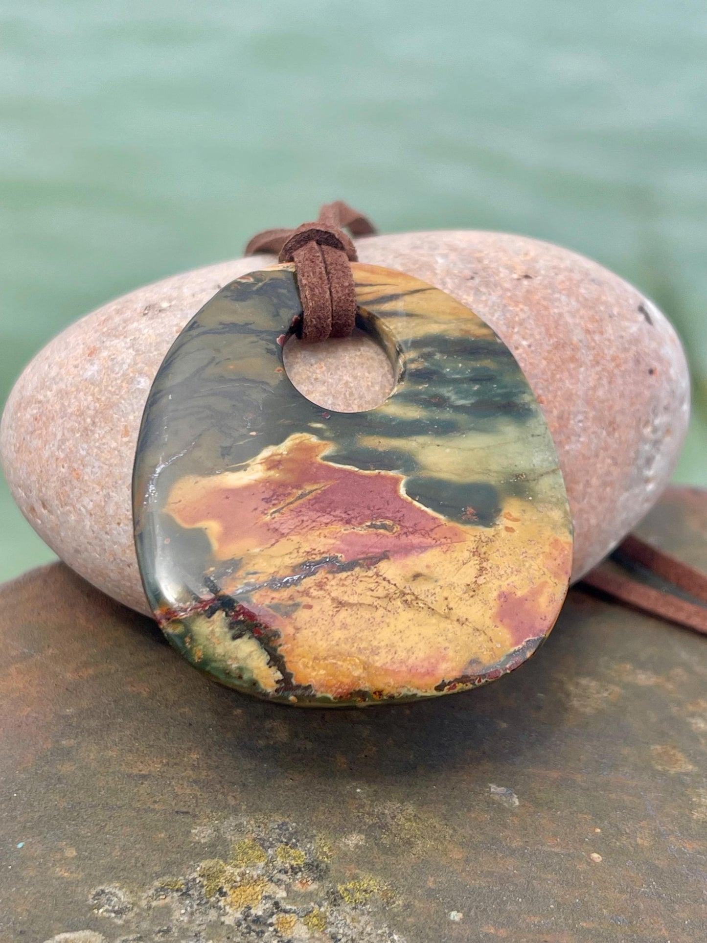 Picasso jasper gemstone pendant. Ethical jewellery, orange gemstone necklace. Stunning unique jewellery. Unique gifts. Unique earrings.