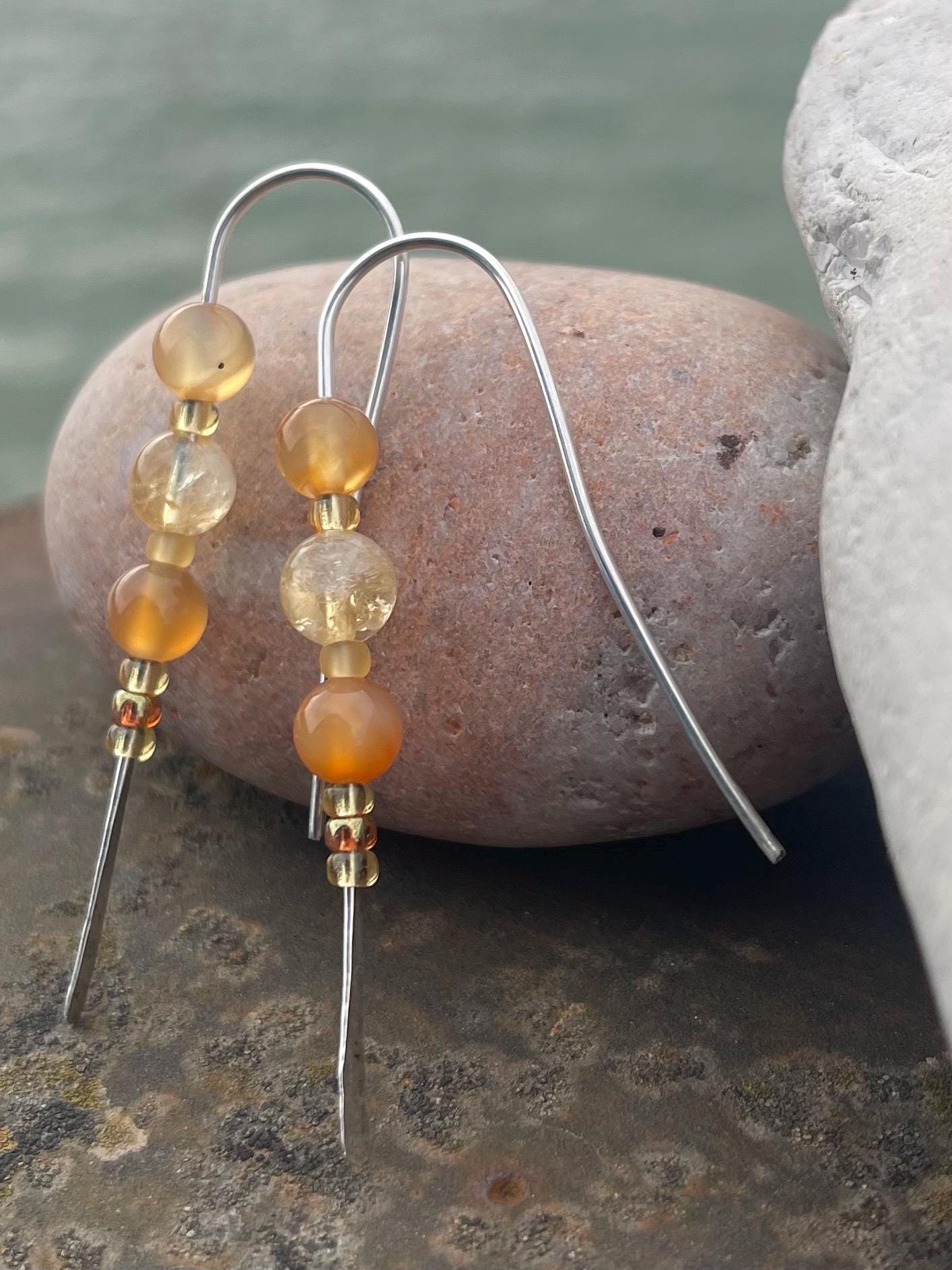 Citrine & recycled sterling silver handmade earrings. Handmade citrine jewellery. Artisan earrings. Unique jewellery. Eco friendly earrings