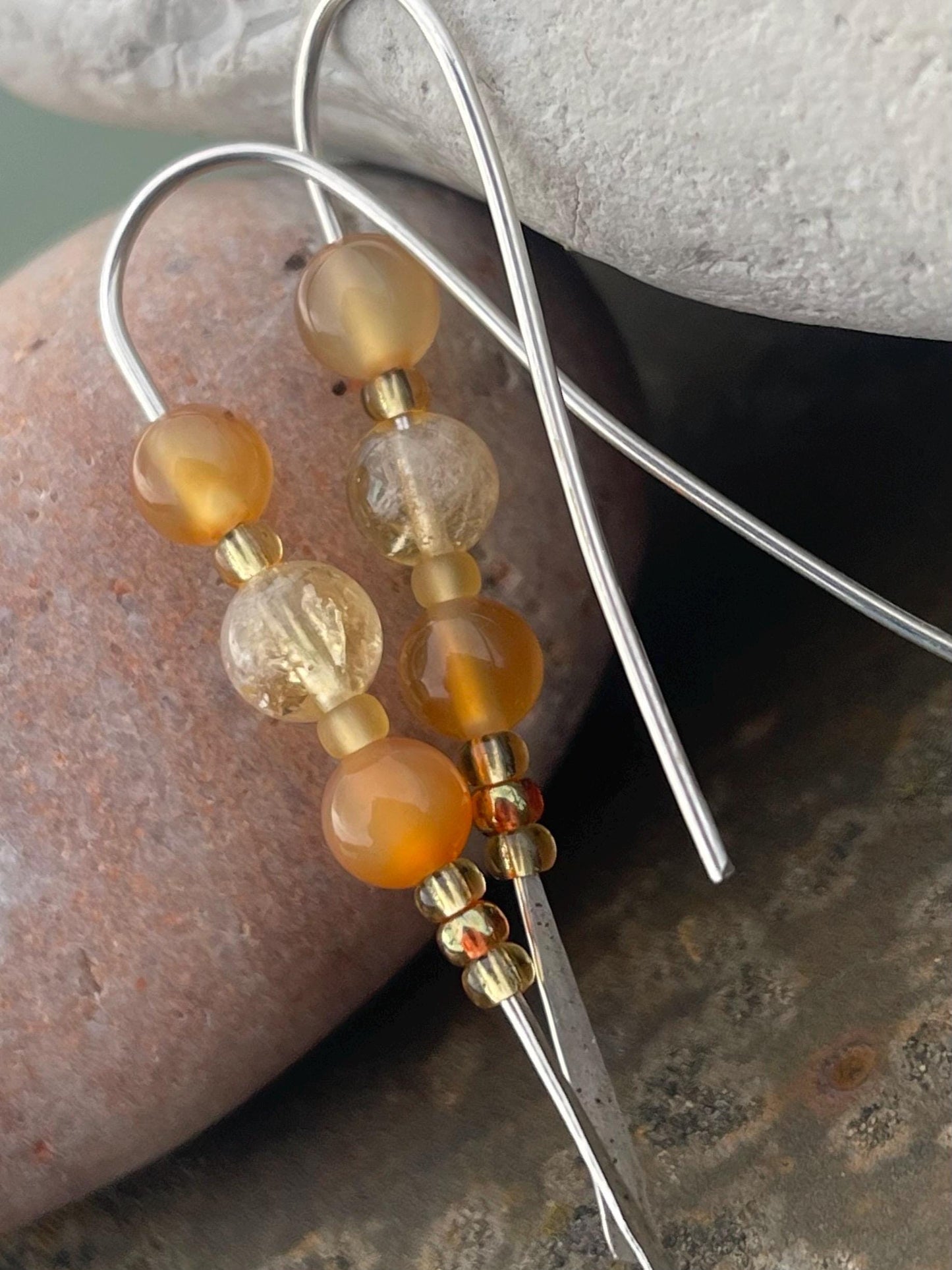 Citrine & recycled sterling silver handmade earrings. Handmade citrine jewellery. Artisan earrings. Unique jewellery. Eco friendly earrings