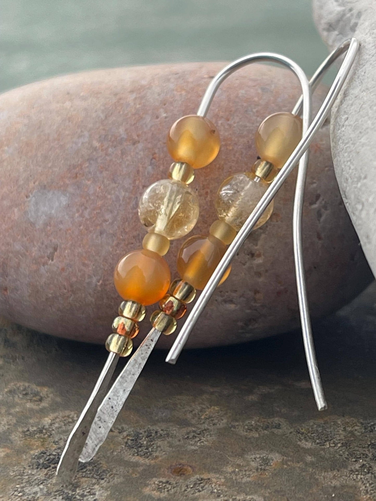 Citrine & recycled sterling silver handmade earrings. Handmade citrine jewellery. Artisan earrings. Unique jewellery. Eco friendly earrings
