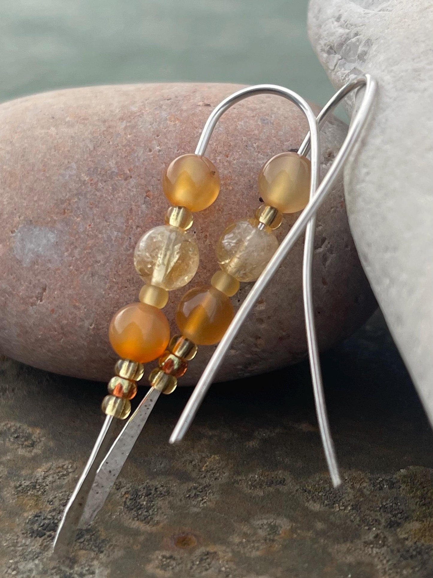 Citrine & recycled sterling silver handmade earrings. Handmade citrine jewellery. Artisan earrings. Unique jewellery. Eco friendly earrings