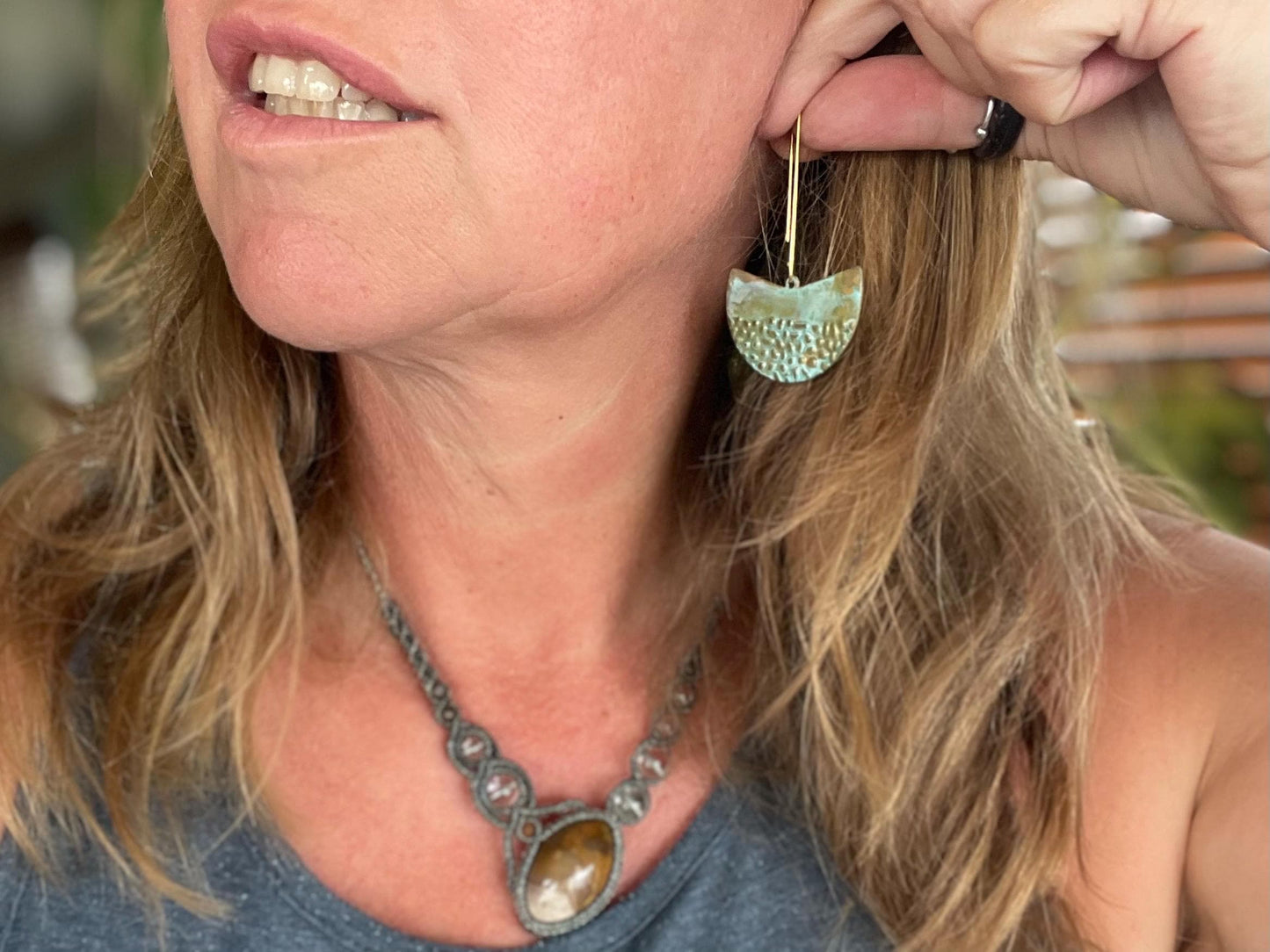Handmade boho earrings. Rustic earrings, unusual earrings, unusual gift for her, blue earrings, unique jewellery, hippy gift