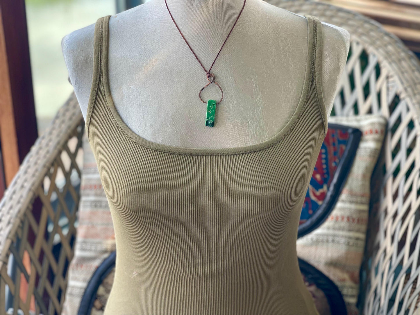 Rustic jasper pendant, green necklace, unusual jewellery, gift for him, boho handmade necklace, romantic gift for her, ethical jewellery