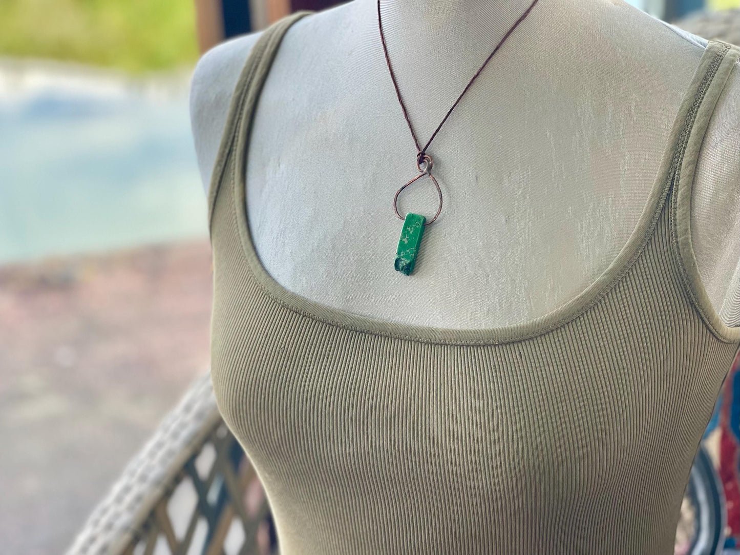 Rustic jasper pendant, green necklace, unusual jewellery, gift for him, boho handmade necklace, romantic gift for her, ethical jewellery