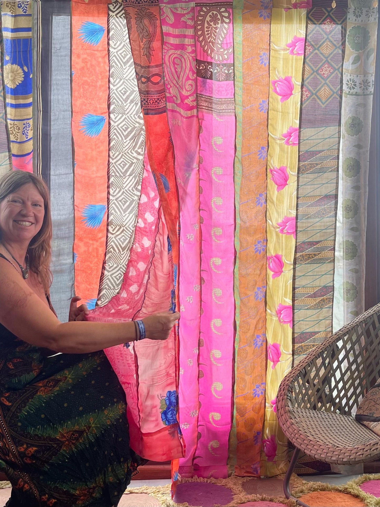 2 Handmade multicoloired & pink curtains, Recycled Vintage Curtains, Ethical Furnishings, Unique Home decor, eco friendly curtains