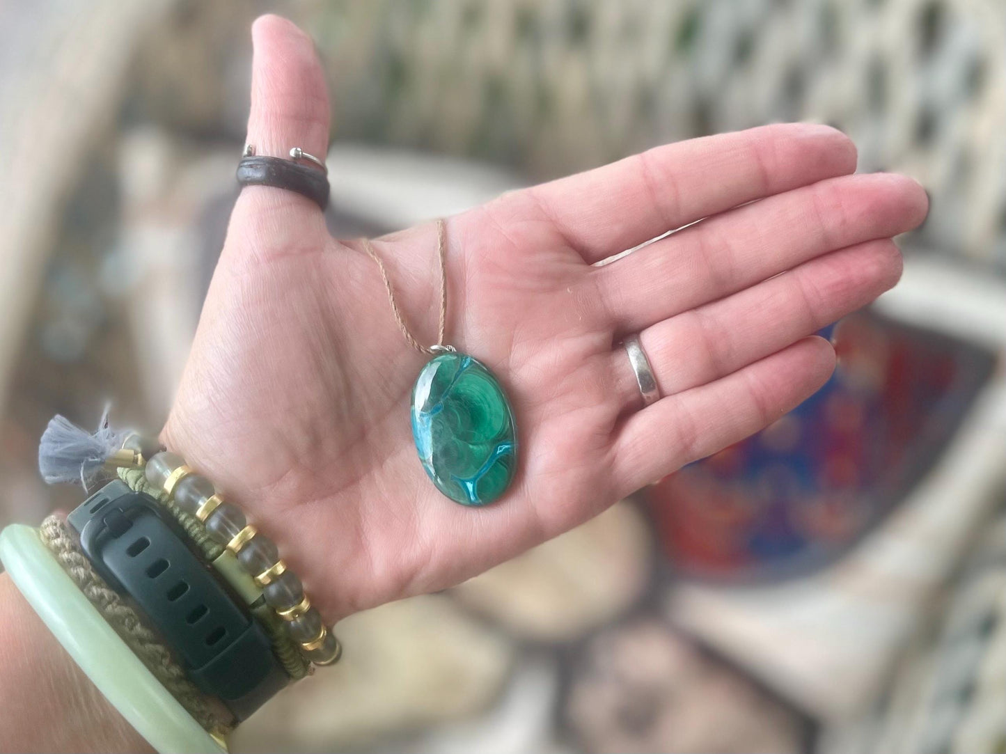 Chrysocolla Malachite necklace, ethical jewellery, bohemian necklace, unusual jewellery, malachite pendant, green gemstone necklace