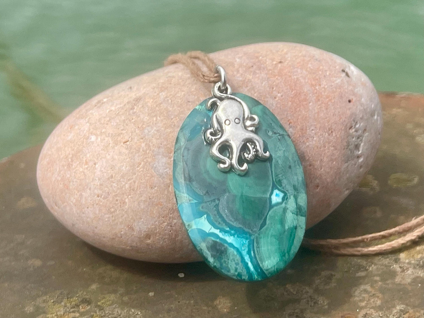Chrysocolla Malachite necklace, ethical jewellery, bohemian necklace, unusual jewellery, malachite pendant, green gemstone necklace