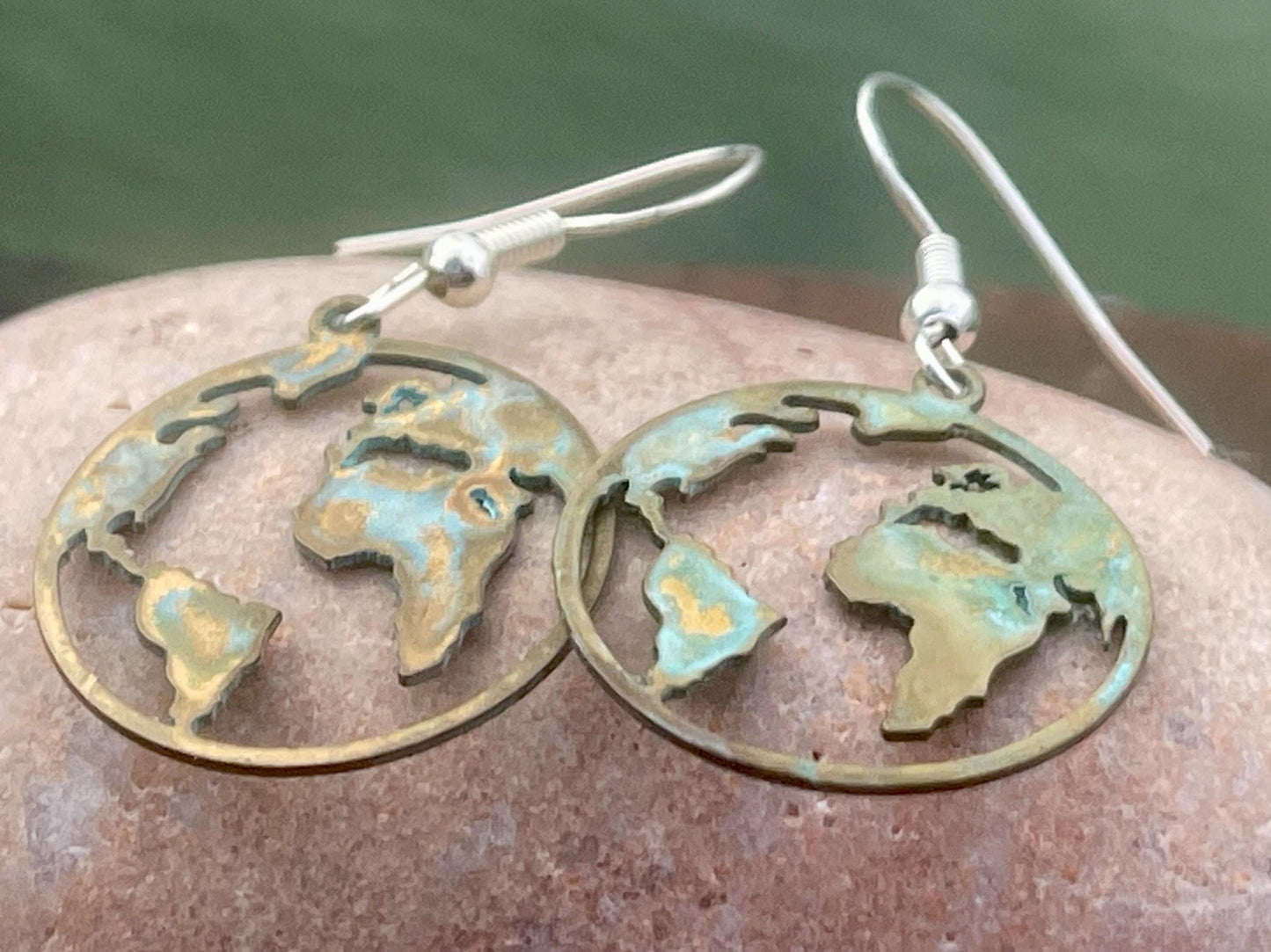 Handmade world earrings. Rustic earrings, unusual earrings, unusual gift for her, blue earrings, boho earrings, hippy gift. Earth earrings