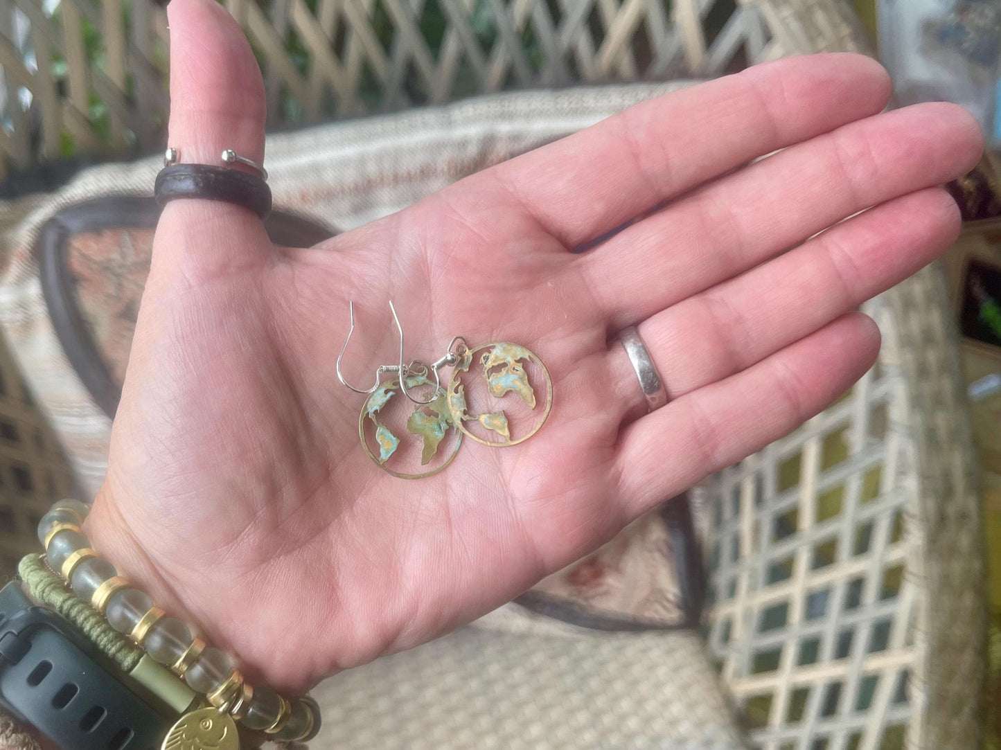 Handmade world earrings. Rustic earrings, unusual earrings, unusual gift for her, blue earrings, boho earrings, hippy gift. Earth earrings