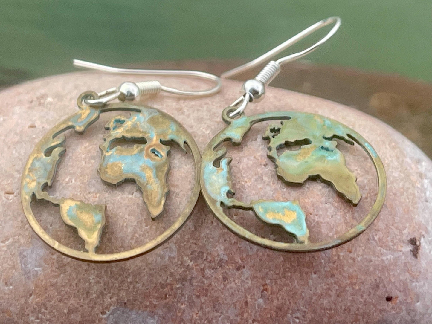 Handmade world earrings. Rustic earrings, unusual earrings, unusual gift for her, blue earrings, boho earrings, hippy gift. Earth earrings