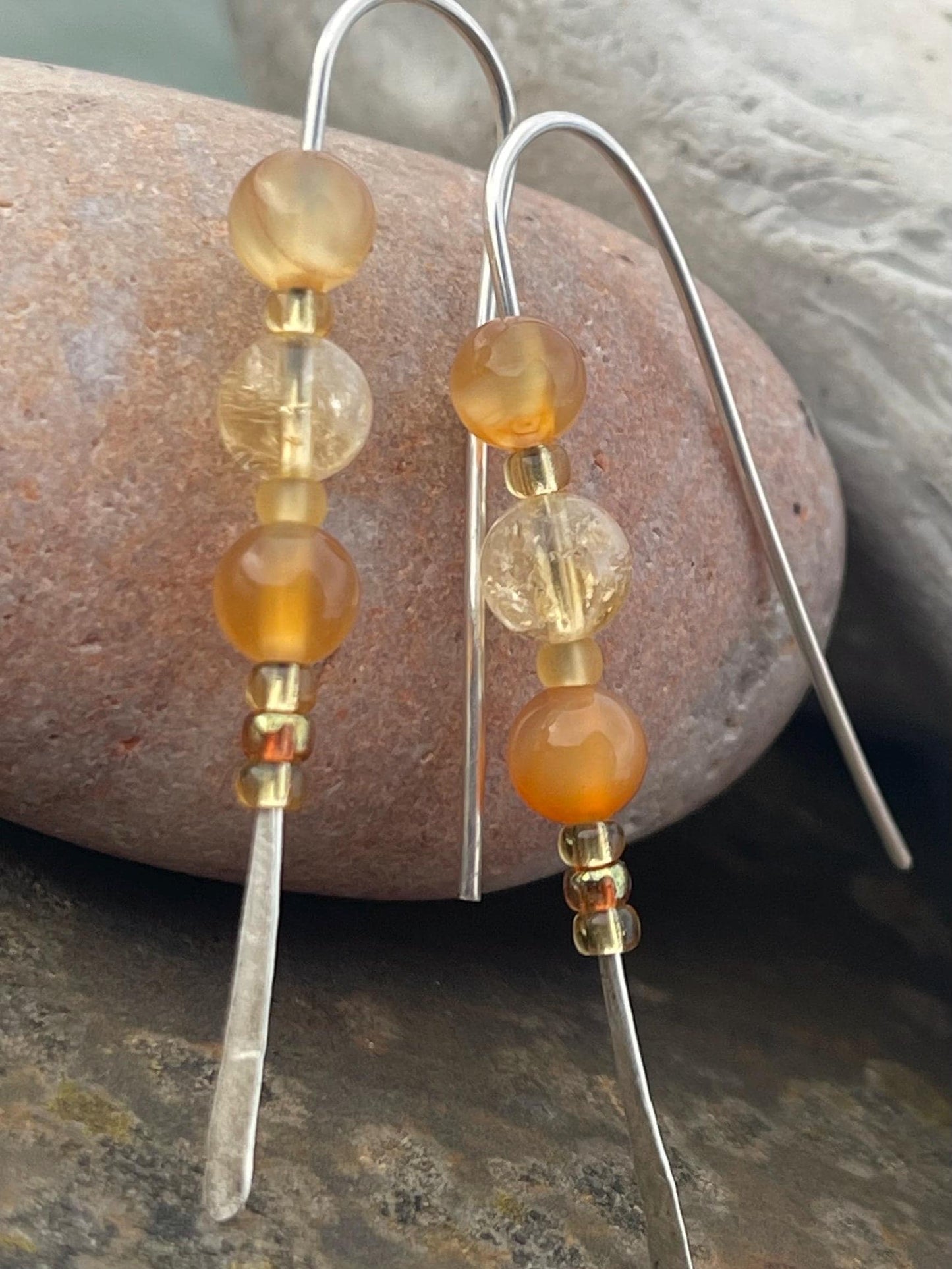 Citrine & recycled sterling silver handmade earrings. Handmade citrine jewellery. Artisan earrings. Unique jewellery. Eco friendly earrings