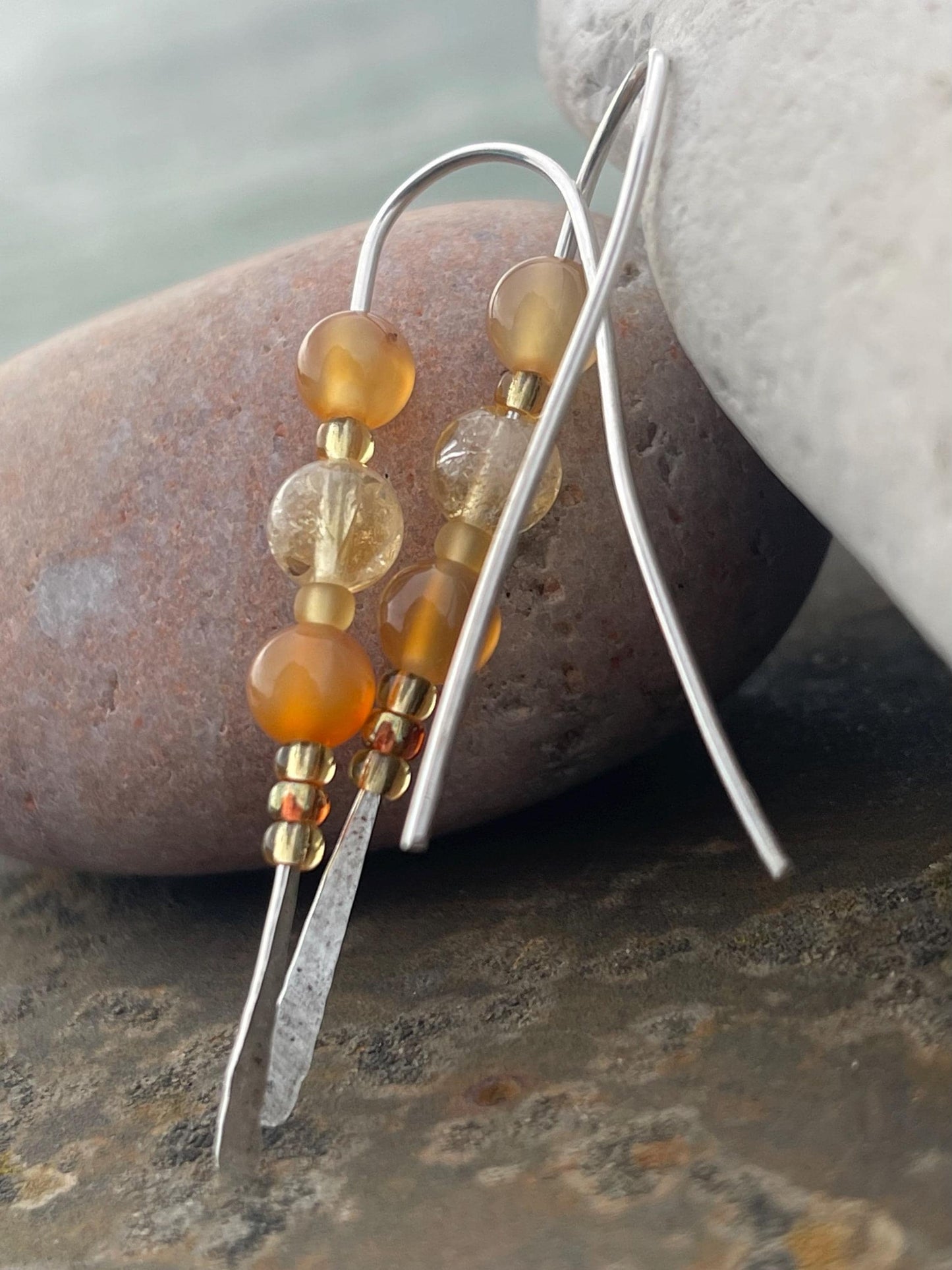 Citrine & recycled sterling silver handmade earrings. Handmade citrine jewellery. Artisan earrings. Unique jewellery. Eco friendly earrings