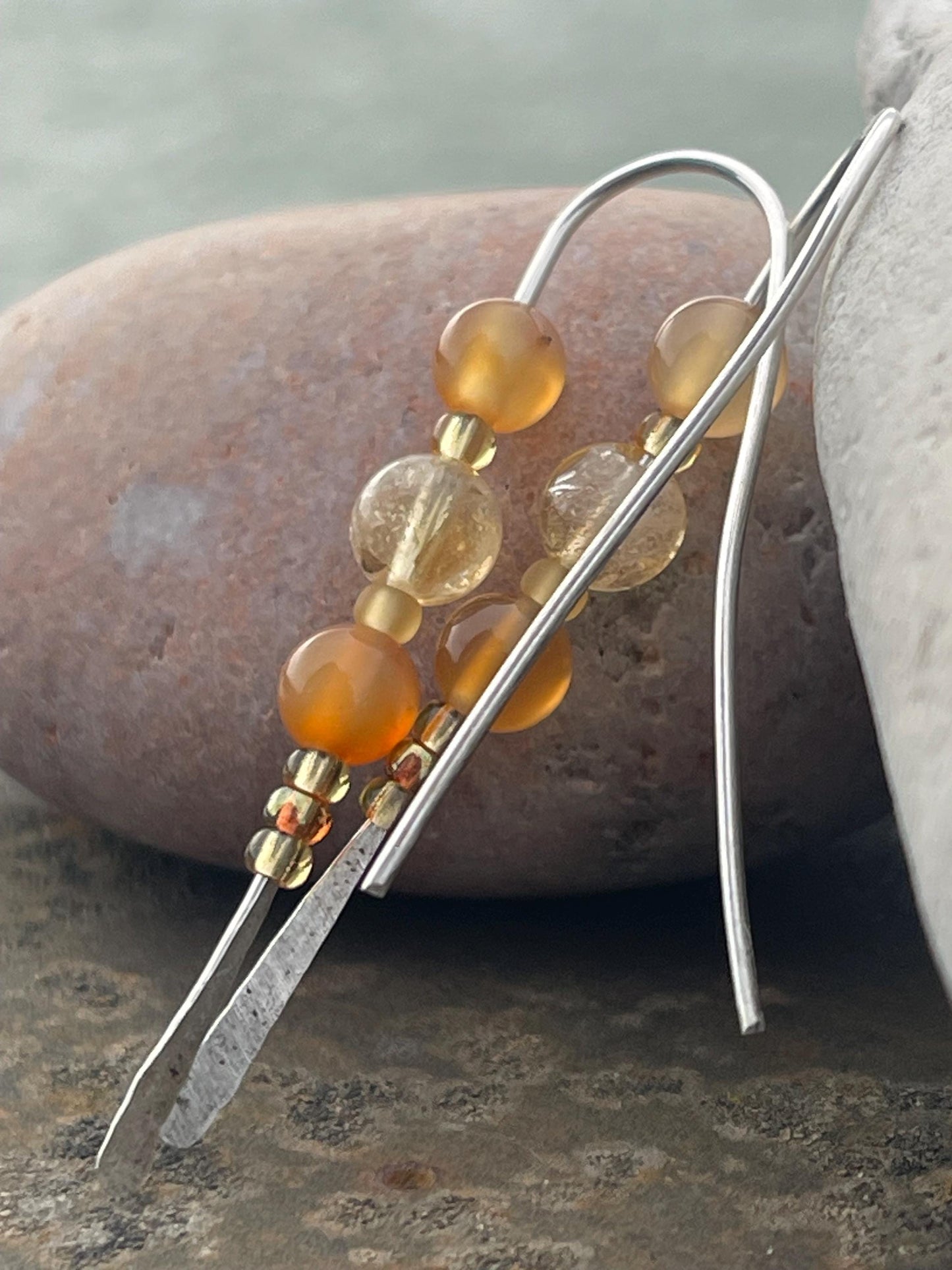 Citrine & recycled sterling silver handmade earrings. Handmade citrine jewellery. Artisan earrings. Unique jewellery. Eco friendly earrings