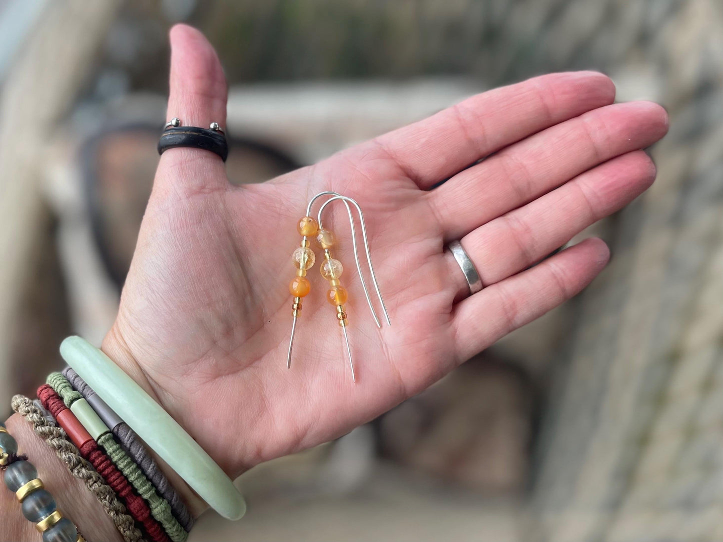 Citrine & recycled sterling silver handmade earrings. Handmade citrine jewellery. Artisan earrings. Unique jewellery. Eco friendly earrings