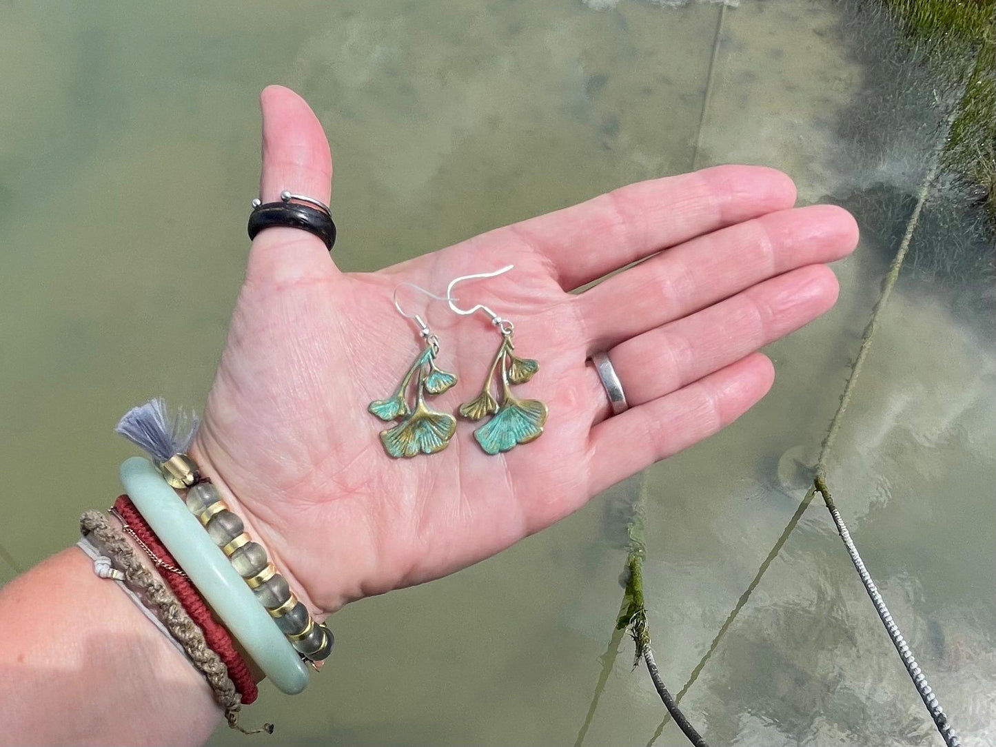Handmade flower earrings. Rustic earrings, unusual earrings, unusual gift for her, blue earrings, boho earrings, boho jewellery, hippy gift