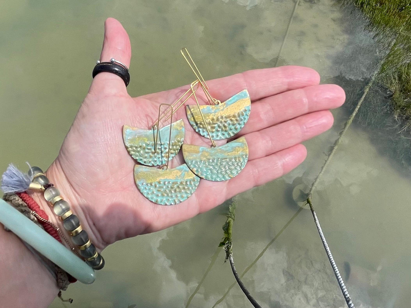 Handmade boho earrings. Rustic earrings, unusual earrings, unusual gift for her, blue earrings, unique jewellery, hippy gift