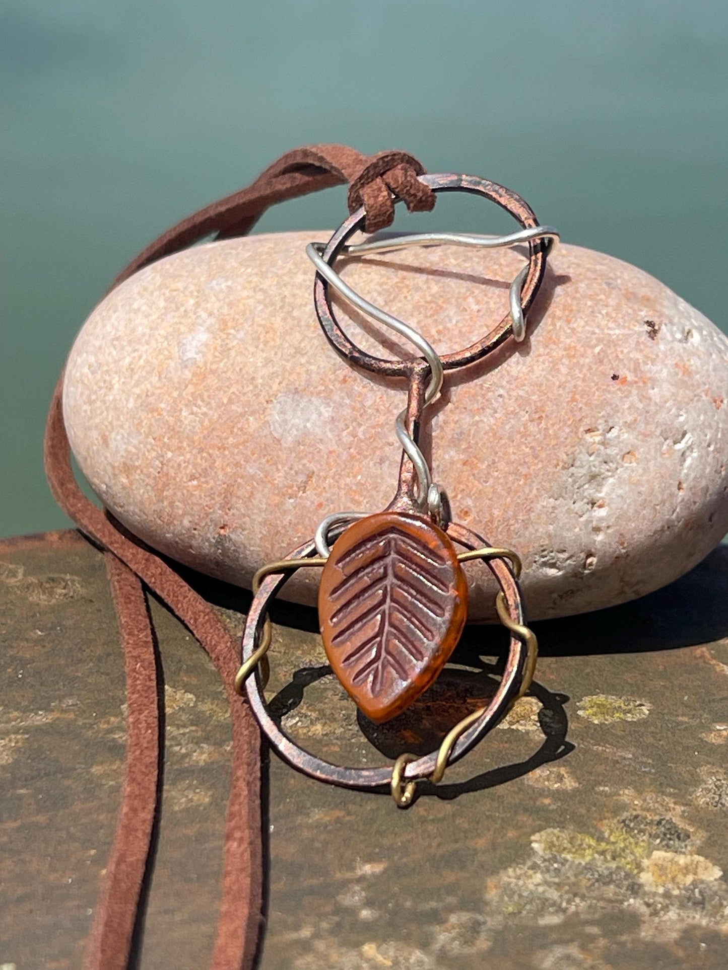 Rustic recycled necklace made from old copper, upcycled beading and recycled silver. Eco friendly jewellery. Unique ethical jewellery.