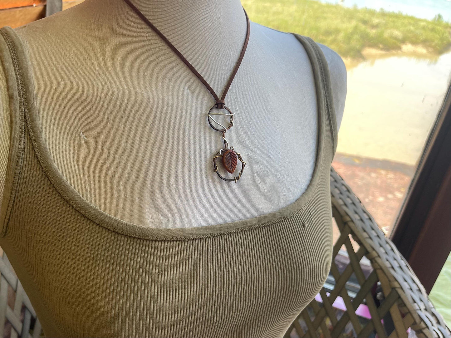 Rustic recycled necklace made from old copper, upcycled beading and recycled silver. Eco friendly jewellery. Unique ethical jewellery.