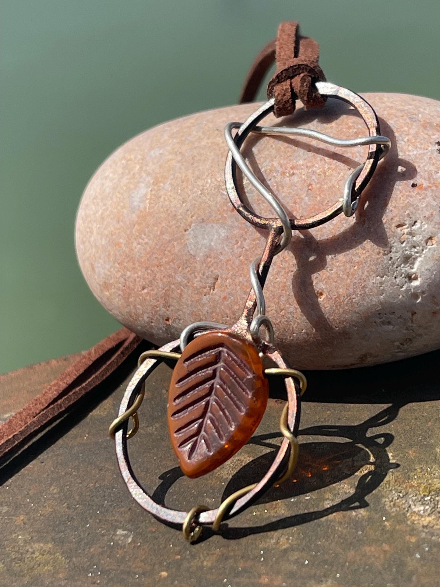 Rustic recycled necklace made from old copper, upcycled beading and recycled silver. Eco friendly jewellery. Unique ethical jewellery.