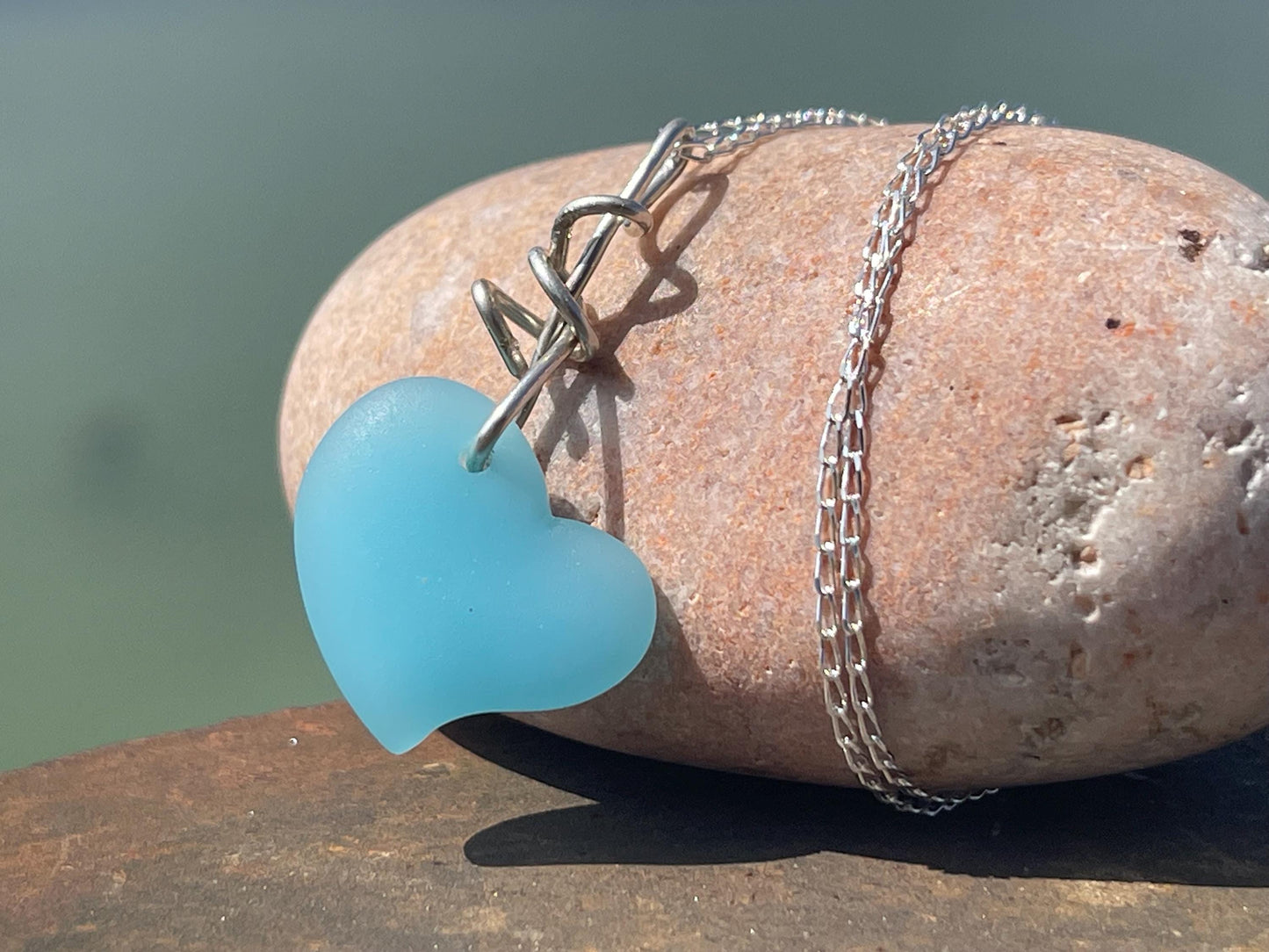 Sea glass heart necklace. Recycled necklace, gift for him. Ethical jewellery. Sea glass pendant. Eco friendly necklace, boho surf jewellery