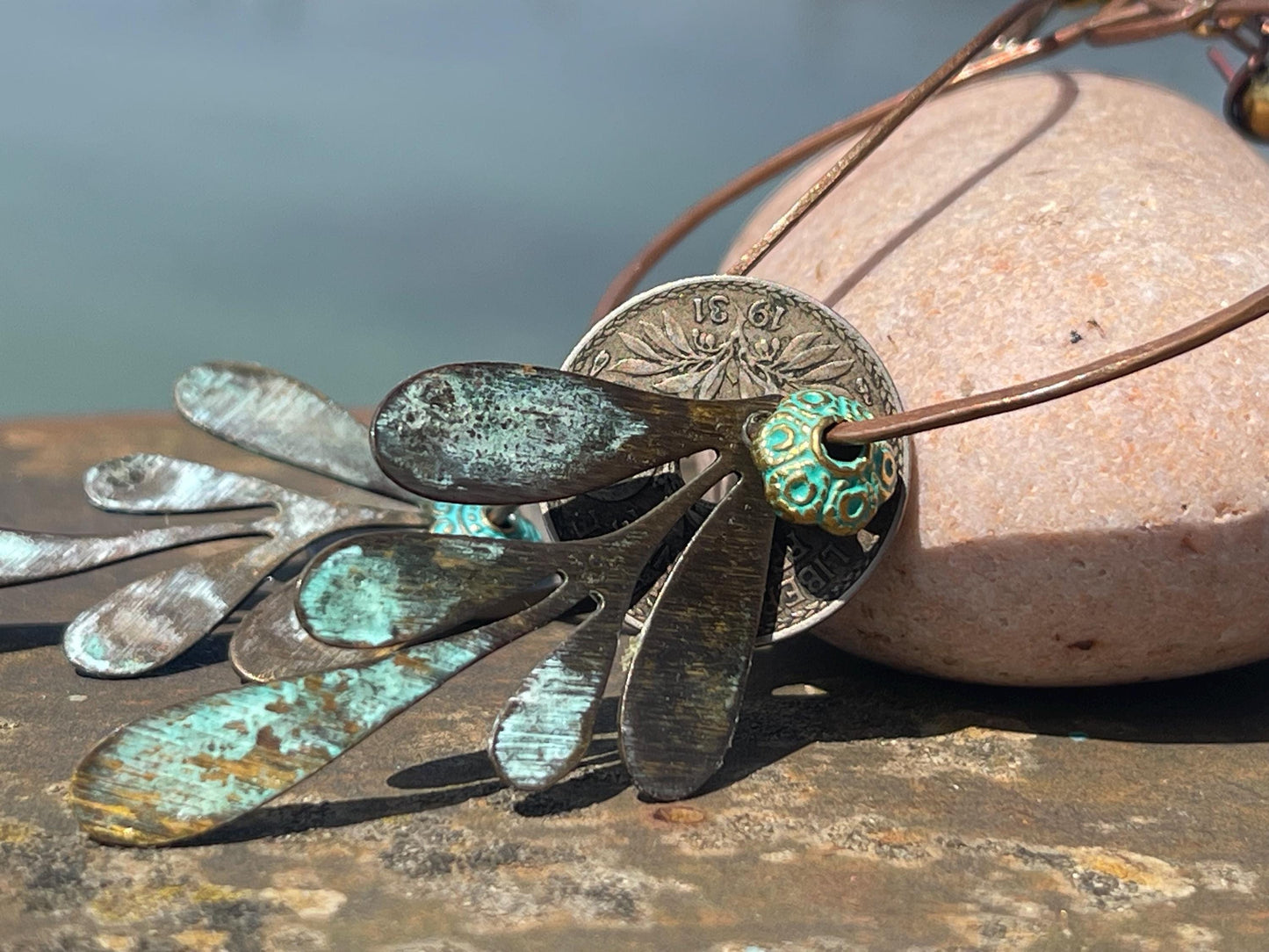 Eco friendly leaf & recycled copper earrings. Unique earrings, ethical jewellery, unusual boho jewellery, eco friendly jewellery.