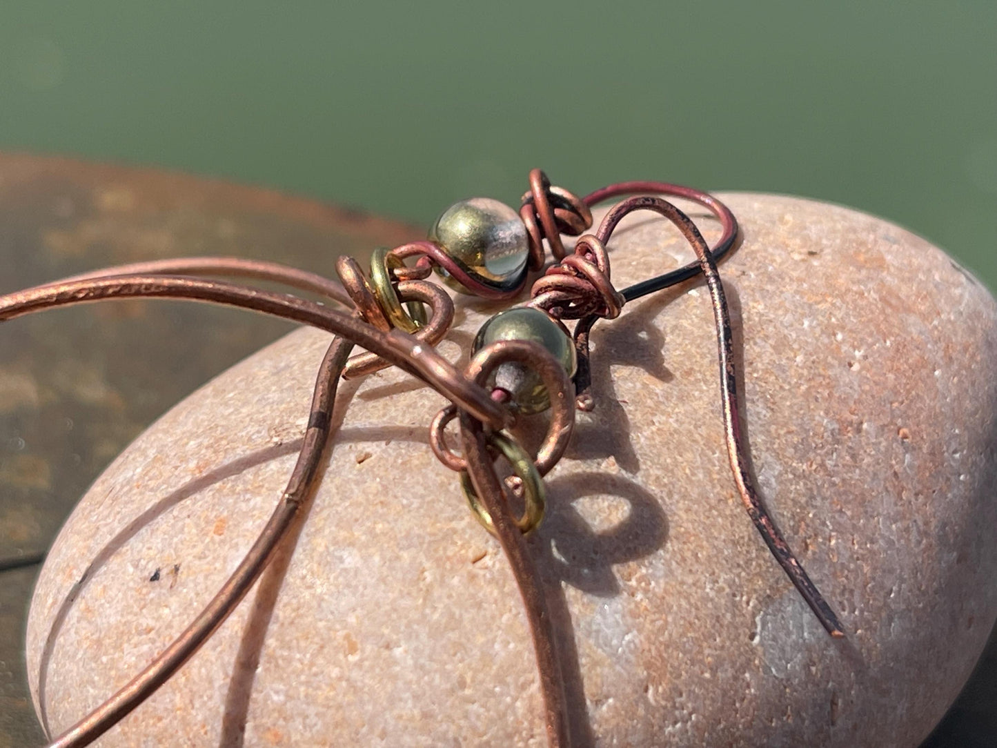 Eco friendly leaf & recycled copper earrings. Unique earrings, ethical jewellery, unusual boho jewellery, eco friendly jewellery.