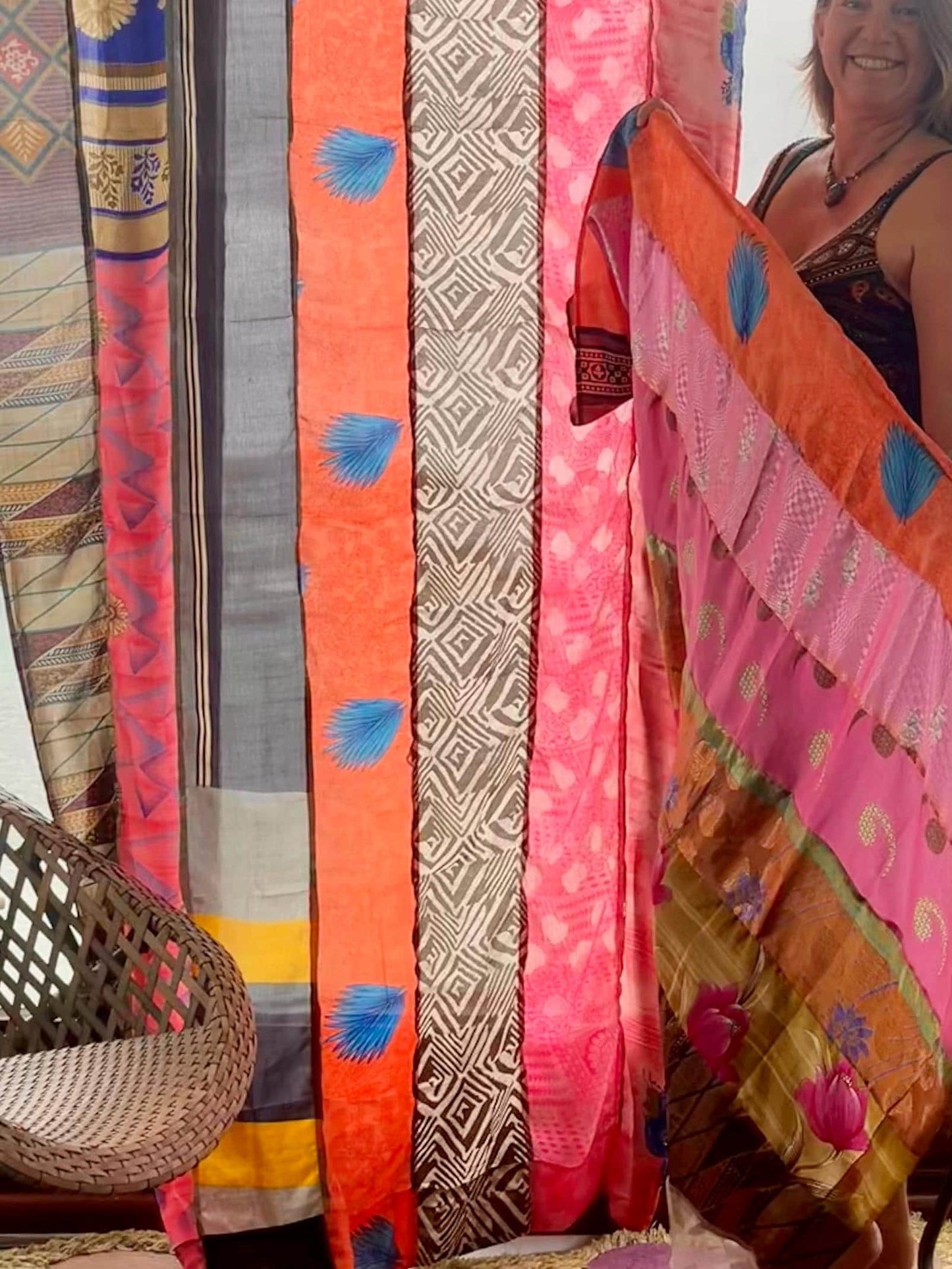 2 Handmade multicoloired & pink curtains, Recycled Vintage Curtains, Ethical Furnishings, Unique Home decor, eco friendly curtains