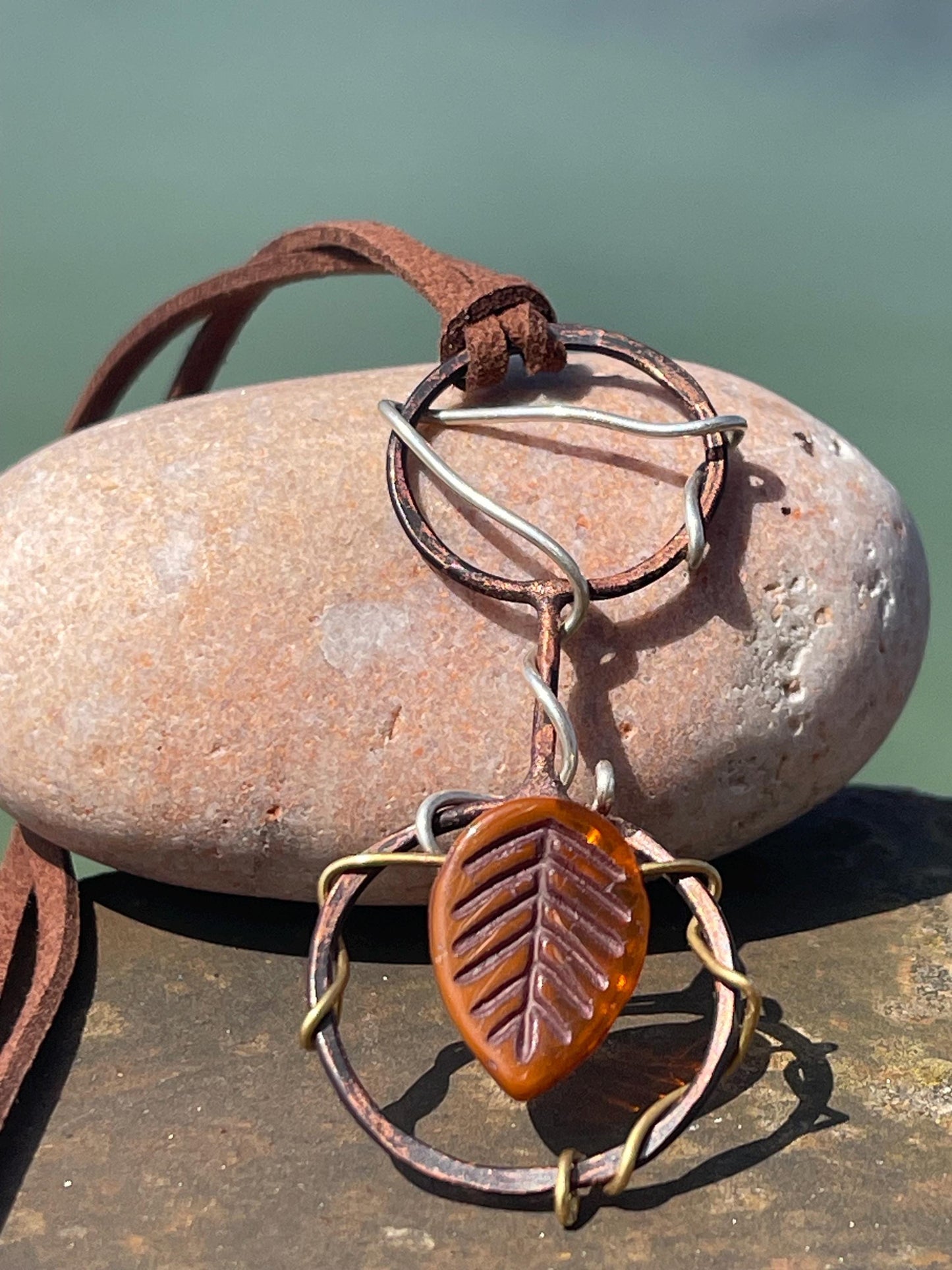 Rustic recycled necklace made from old copper, upcycled beading and recycled silver. Eco friendly jewellery. Unique ethical jewellery.