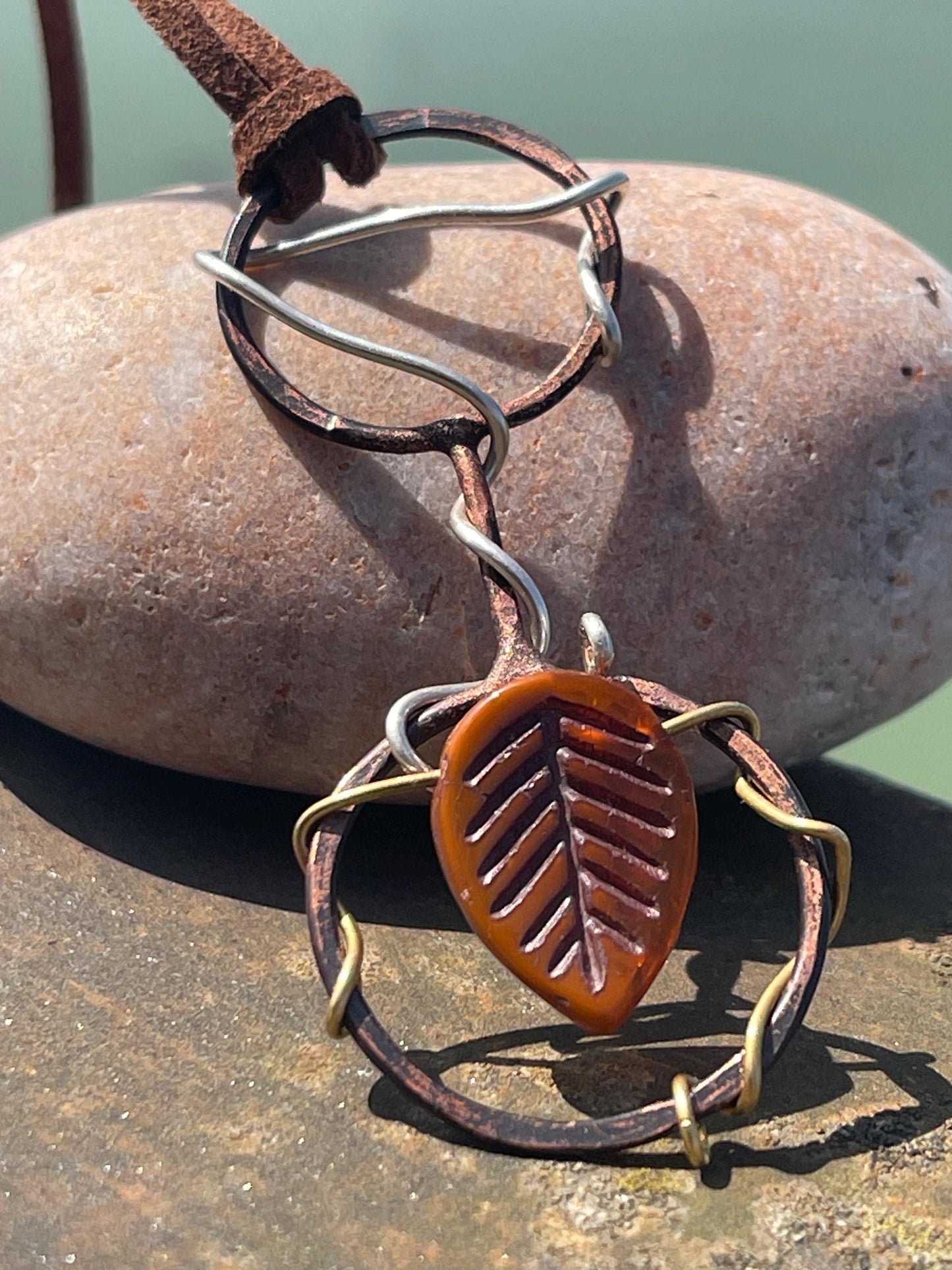 Rustic recycled necklace made from old copper, upcycled beading and recycled silver. Eco friendly jewellery. Unique ethical jewellery.