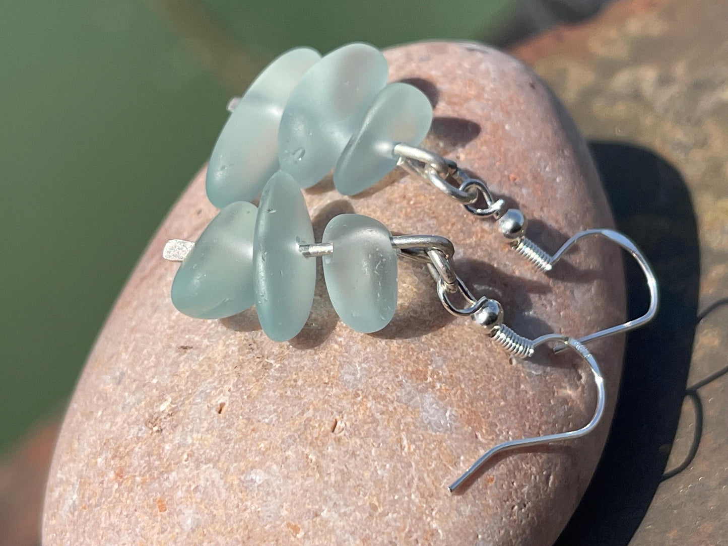 Handmade aqua sea glass earrings. Recycled earrings, Unique earrings, sea glass jewellery. Handmade gift for her. ethical jewellery