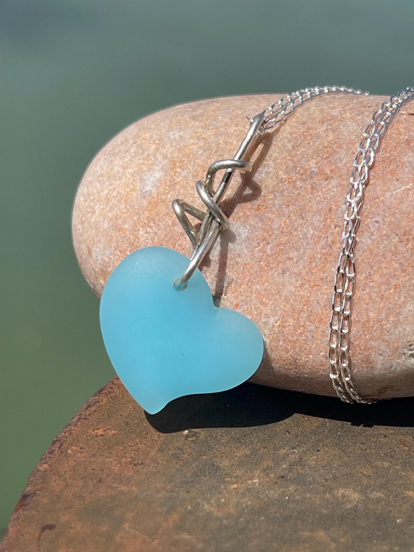 Sea glass heart necklace. Recycled necklace, gift for him. Ethical jewellery. Sea glass pendant. Eco friendly necklace, boho surf jewellery