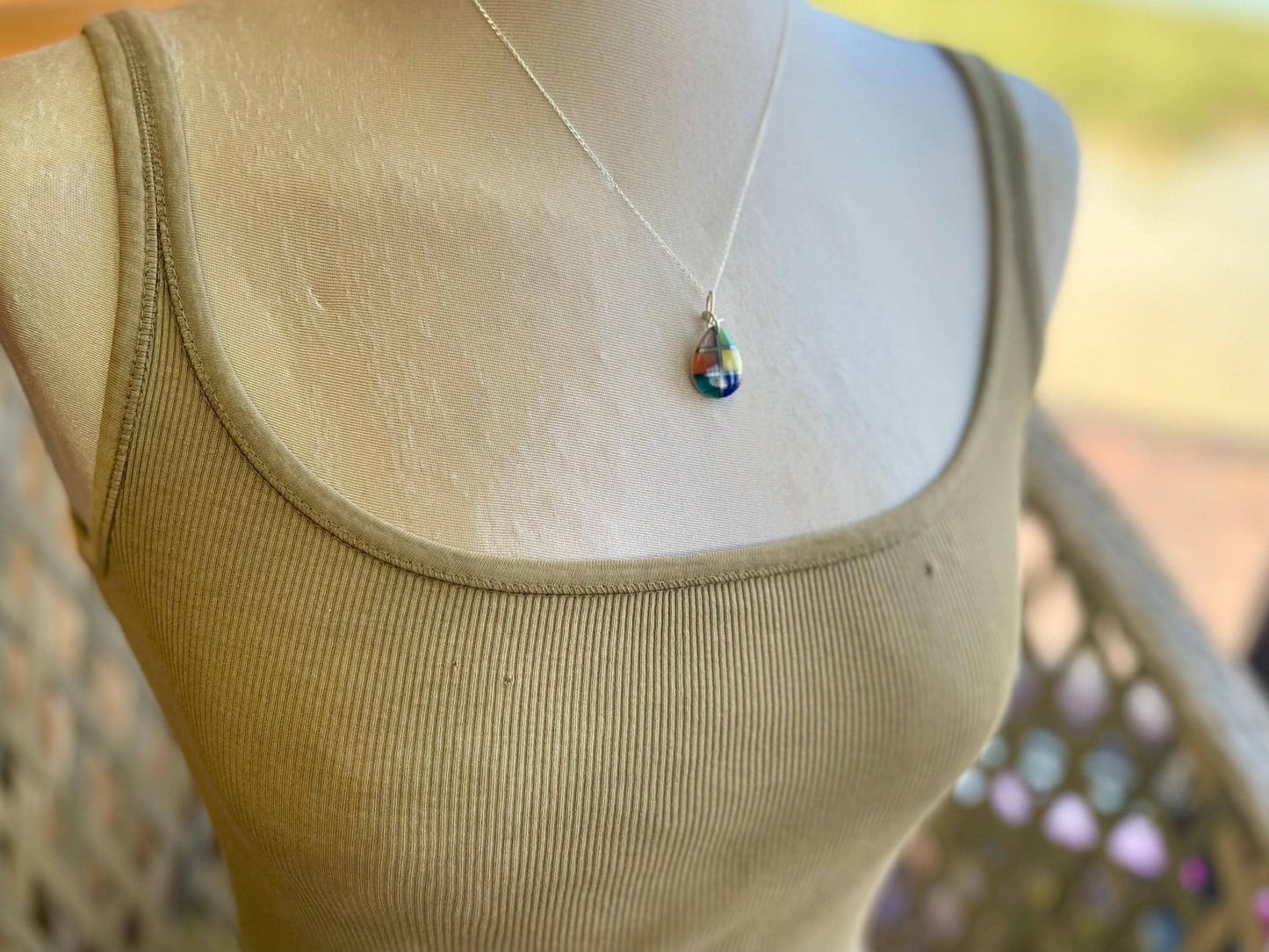 Fused gemstone necklace on recycled sterling silver. Ethical jewellery, lStunning unique jewellery. Unusual pendants.