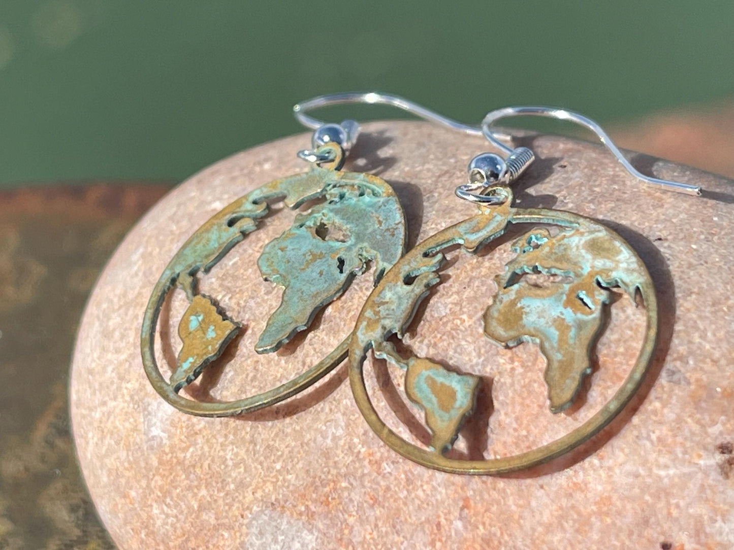 Handmade world earrings. Rustic earrings, unusual earrings, unusual gift for her, blue earrings, boho earrings, hippy gift. Earth earrings