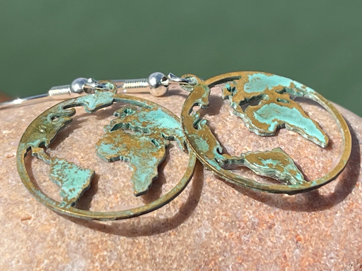 Handmade world earrings. Rustic earrings, unusual earrings, unusual gift for her, blue earrings, boho earrings, hippy gift. Earth earrings