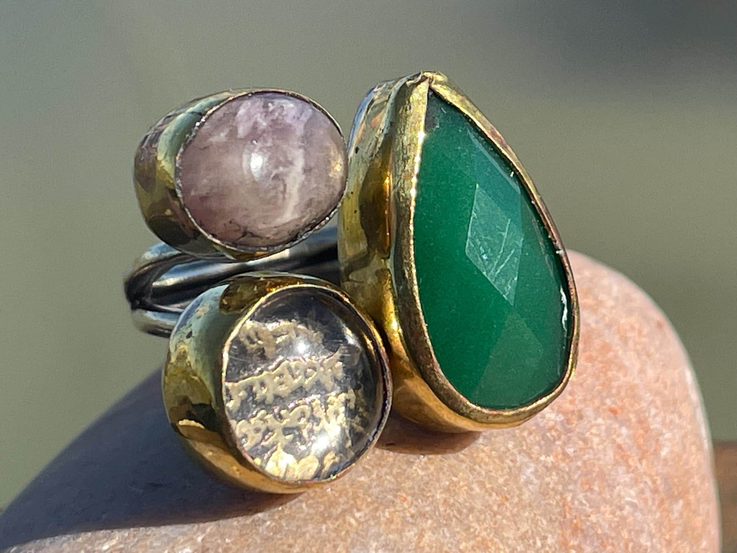 Fabulous vintage ring, large green ring, boho vintage jewellery, ethical jewellery, gypsy ring. Gypsy jewellery, statement jewellery