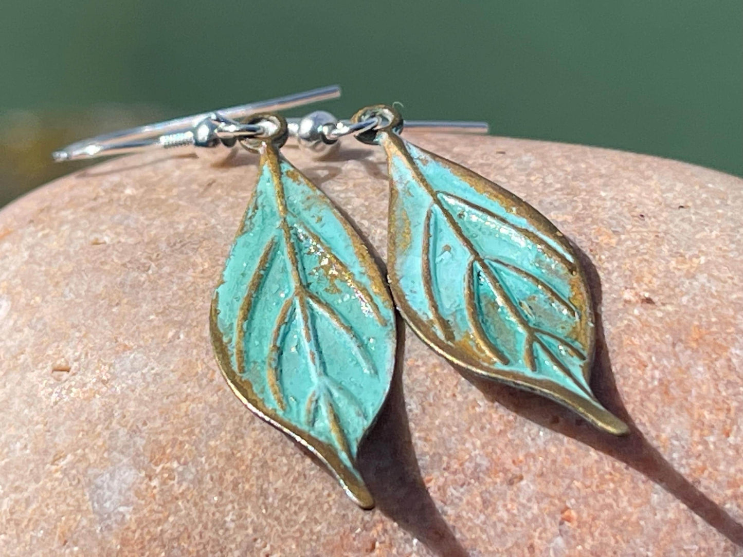 Handmade leaf earrings. Rustic earrings, unusual earrings, unusual gift for her, blue earrings, boho earrings, unusual jewellery, hippy gift