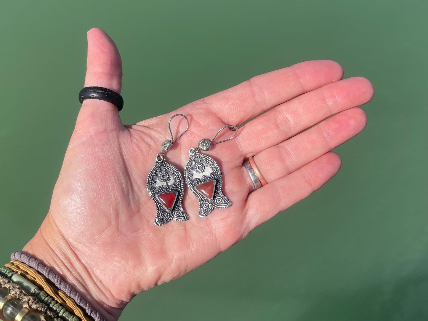 Gypsy jewellery, vintage fish earrings, silver fish earrings, vintage fish jewellery, ethical jewellery, gypsy earrings, unusual gift ideas