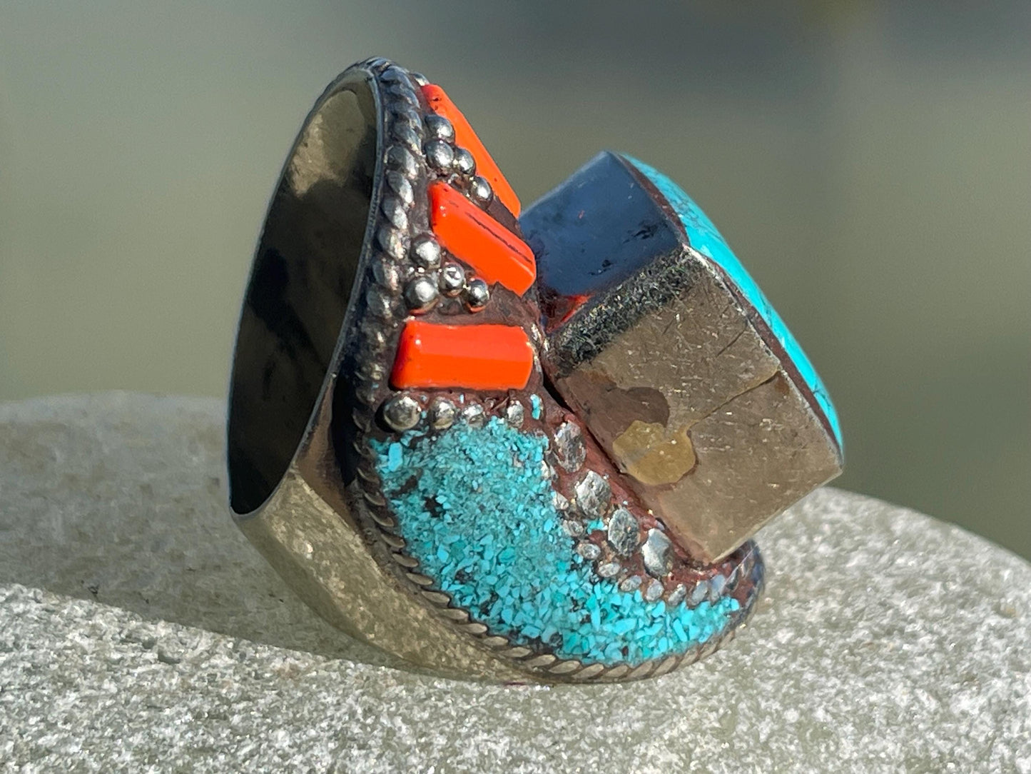 Vintage ring, vintage jewellery, ethical jewellery, gypsy ring. Gypsy jewellery, large ring, statement ring, turquoise ring, blue ring