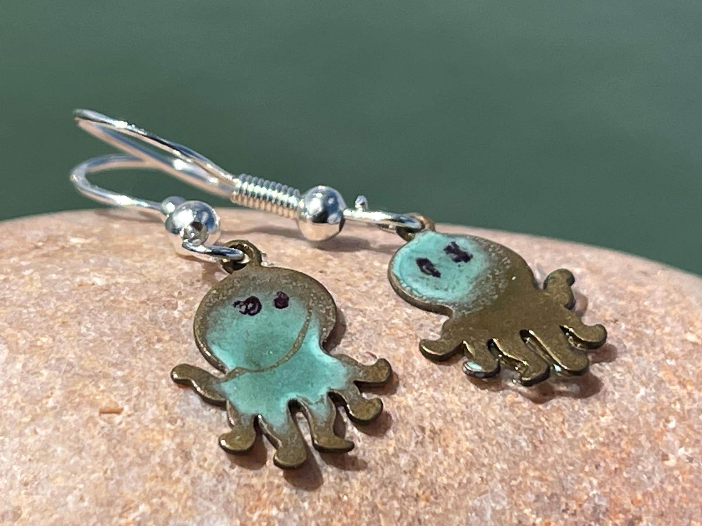 Handmade octopus earrings. Rustic earrings, unusual earrings, unusual gift for her, small blue earrings, boho earrings. Seaside.