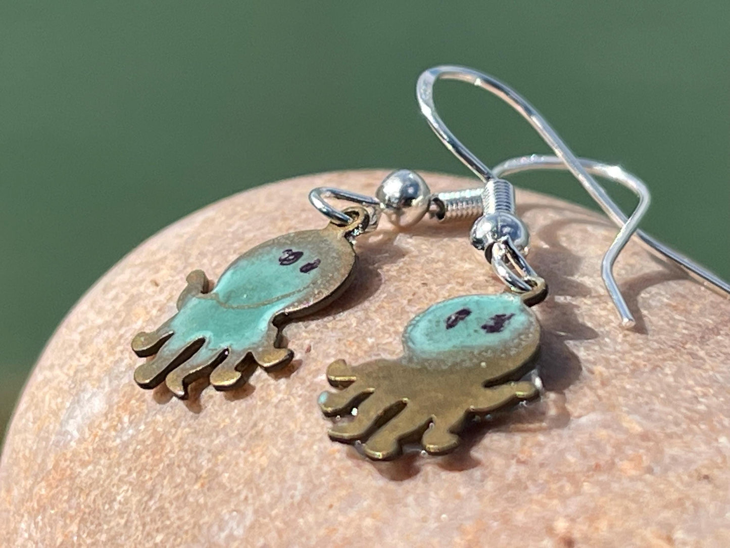 Handmade octopus earrings. Rustic earrings, unusual earrings, unusual gift for her, small blue earrings, boho earrings. Seaside.