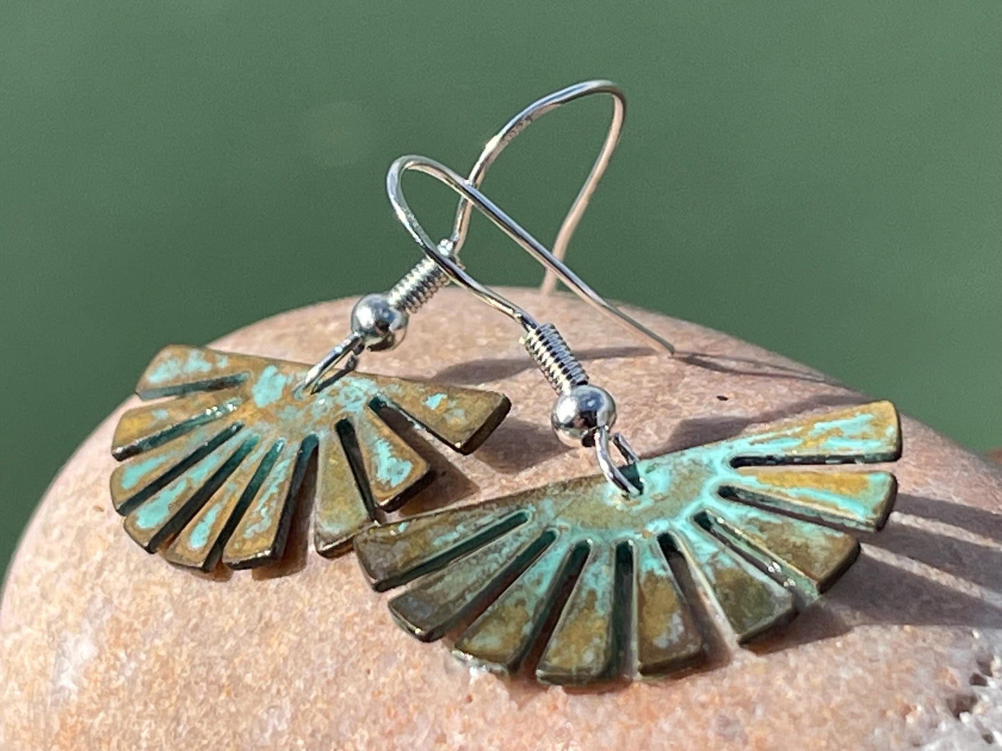 Handmade fan earrings. Rustic earrings, unusual earrings, unusual gift for her, blue earrings, boho earrings, unusual jewellery, hippy gift