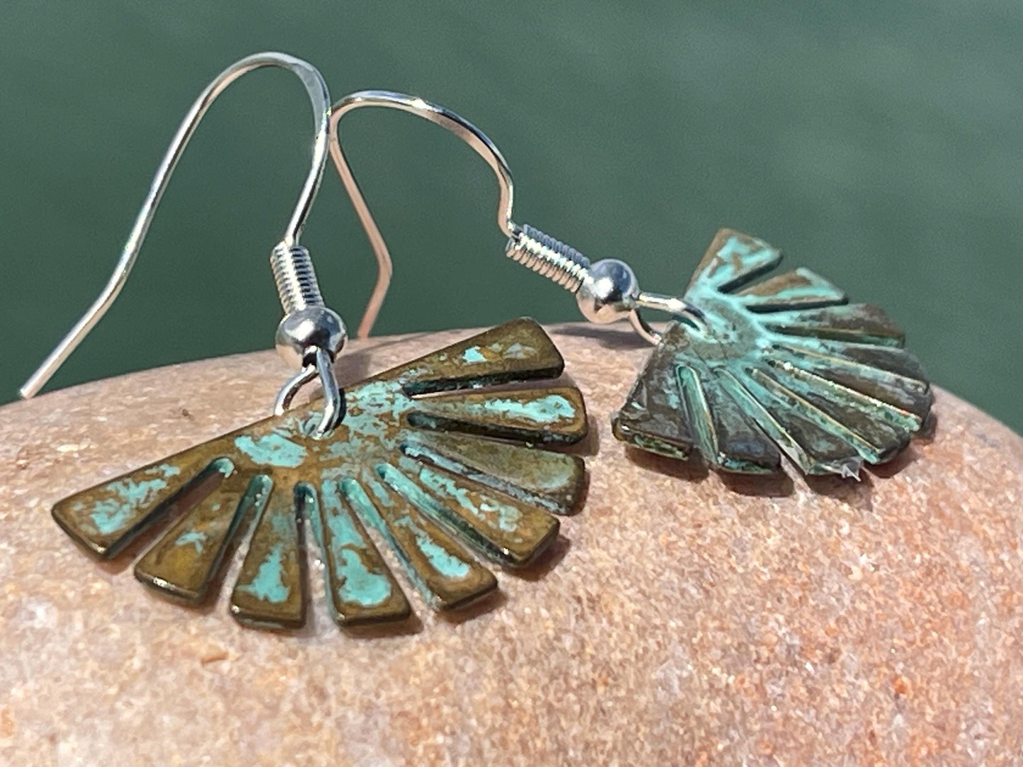 Handmade fan earrings. Rustic earrings, unusual earrings, unusual gift for her, blue earrings, boho earrings, unusual jewellery, hippy gift