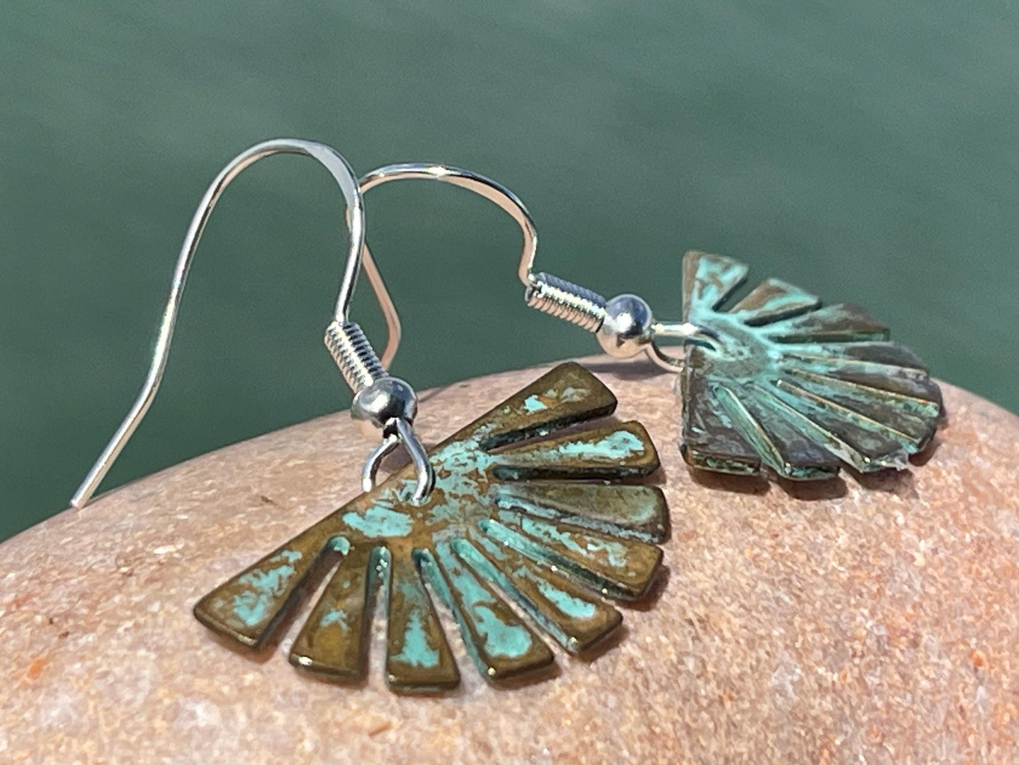 Handmade fan earrings. Rustic earrings, unusual earrings, unusual gift for her, blue earrings, boho earrings, unusual jewellery, hippy gift