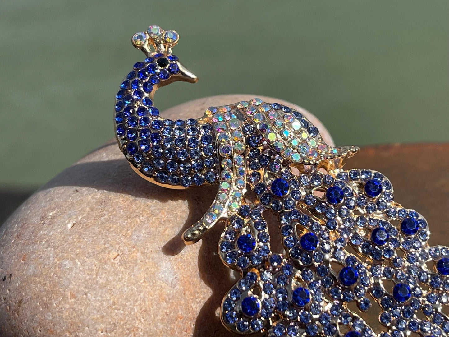 Blue peacock brooch, vintage jewellery, retro jewellery, unusual jewellery, blue brooch, eco friendly gifts for her, ethical jewellery